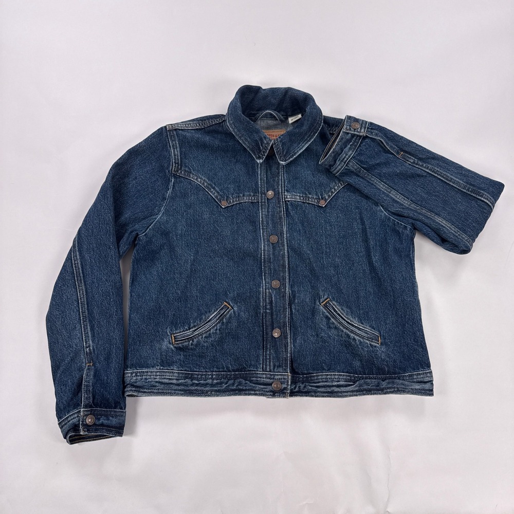Levis Womens Large Western Denim Trucker Jacket Blue Snap Front Jean Jacket